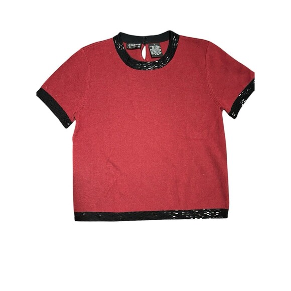 Liz Claiborne 100% Merino‎ Wool Beaded Red Sweater Size M - Picture 1 of 4